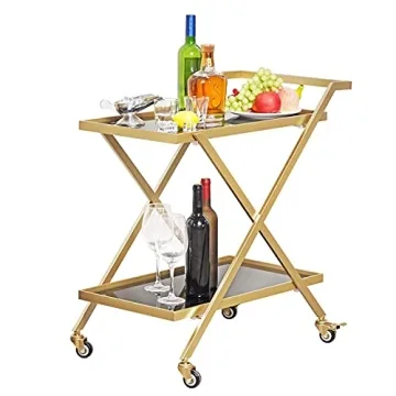 Crofy Gold Bar Cart Easy Assembly Portable 2-Tier