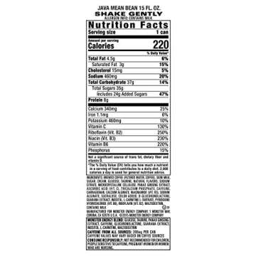 Monster Energy Java Monster Mean Bean, Coffee + Energy Drink, 15 Ounce (Pack of 12)