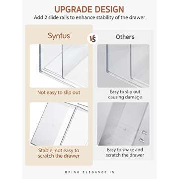 Syntus 4 Piece Set Stackable Makeup Organizer Drawers, 4.4'' Tall Acrylic Bathroom Storage Drawer, Plastic Cosmetics Storage Box for Vanity, Undersink, Skincare, Kitchen Cabinets, Pantry Organization