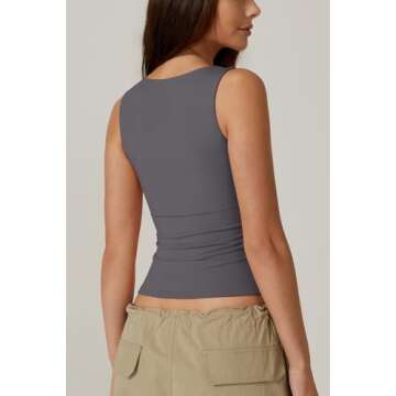 QINSEN Women's Summer Tank Tops Square Neck Sleeveless Slim Fitted Going Out Shirts Dark Grey S