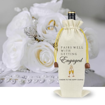 Raisingwell Wedding Wine Bag Engagement Gifts for New Couples, Mr and Mrs Marriage Wedding Gifts, Honeymoon Gifts, Wine Champagne Gift Bag With Drawstring, Getting Engaged