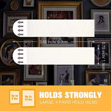 Zonon 40 Pairs (80 Strips) Picture Hanging Strips Picture Hanger Kit Heavy Duty Strips Removable Hook and Loop Tape Frame Picture Hanging Hooks(White, Large)