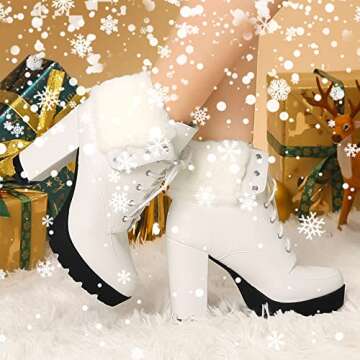 Allegra K Women's Platform Foldable Chunky Heels Lace Up White Ankle Boots 9.5 M US