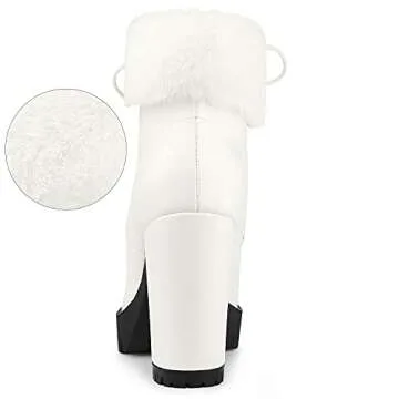 Allegra K Women's Platform Foldable Chunky Heels Lace Up White Ankle Boots 9.5 M US