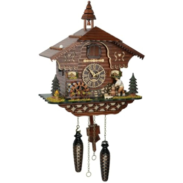 Trenkle Quartz Cuckoo Clock Black Forest House with Music and Moving Wheel