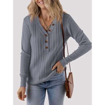 Stylish Long Sleeve V Neck Ribbed Knit Sweater for Women