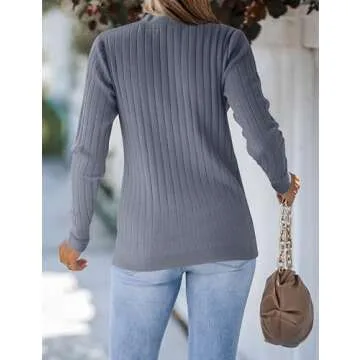 Stylish Long Sleeve V Neck Ribbed Knit Sweater for Women