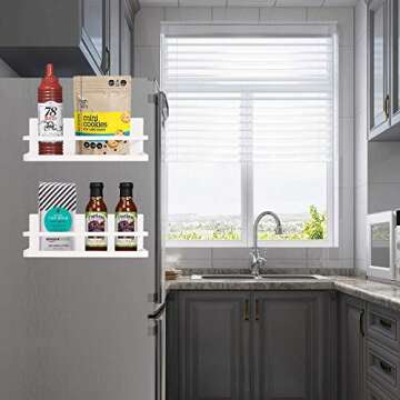 Magnetic Spice Rack Refrigerator Spice Rack Single Tier Fridge Spice Rack Magnetic Shelf Space Saving Black (White 2 pack)