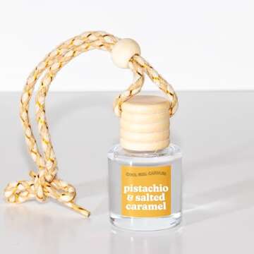 COOLGIRLCANDLES Pistachio Salted Caramel Hanging Car Air Freshener and Essential Oil Diffuser - Automobile Aromatherapy Diffuser Bottle