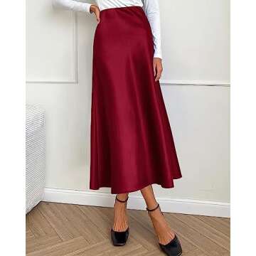 BTFBM Elegant Summer Satin Midi Skirt for Women