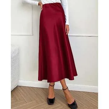 BTFBM Elegant Summer Satin Midi Skirt for Women