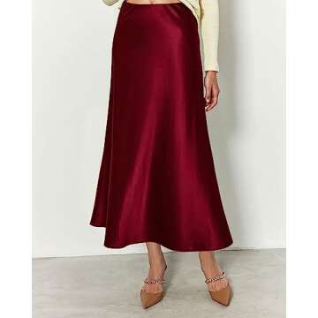 BTFBM Elegant Summer Satin Midi Skirt for Women