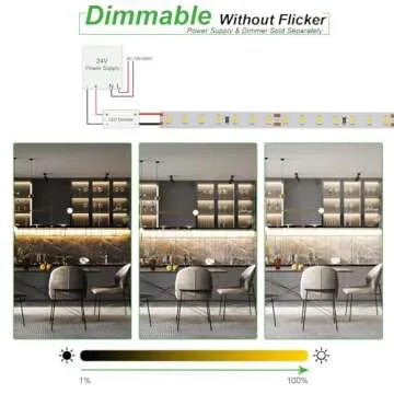 JOYLIT 24V White LED Strip Light 6000K, UL Listed Pro 16.4FT 610LM/FT Bright LED Tape 126LEDs/M 2835 CRI 92+ Dimmable, Strong Adhesive Flexible Indoor Task Light Strip for Kitchen Cabinet, Commercial