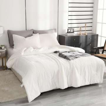 ENJOHOS Girls Twin Bedding Set White Twin XL Comforter, 3 PCS Boho Comforter with Tufted Dots, Shabby Chic Bedding Comforter for All Season, Lightweight Fluffy Microfiber Comforter with 2 Pillowcases