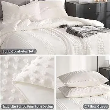 ENJOHOS Girls Twin Bedding Set White Twin XL Comforter, 3 PCS Boho Comforter with Tufted Dots, Shabby Chic Bedding Comforter for All Season, Lightweight Fluffy Microfiber Comforter with 2 Pillowcases
