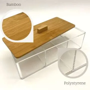 Kornerstore Compartment Organizer with Bamboo Lid - an Organizer and Storage Solution for Bathroom, Countertop - Qtip, Bathroom Accessories, Lash, Cotton Swabs, Coffee Pods, Tea Bags