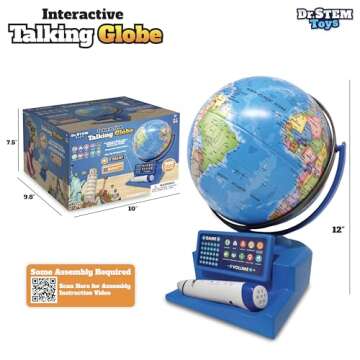 Dr. STEM Toys Interactive Talking Globe with Smart Pen, Game Panel, 300+ Geographic Quiz Questions, Touch & Learn, Music, and More - Educational Toy for Kids Ages 6+