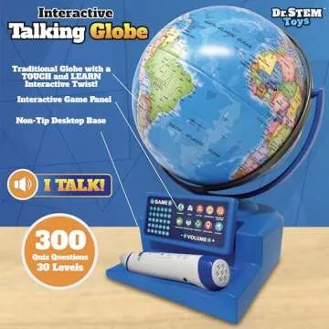 Dr. STEM Toys Interactive Talking Globe with Smart Pen, Game Panel, 300+ Geographic Quiz Questions, Touch & Learn, Music, and More - Educational Toy for Kids Ages 6+