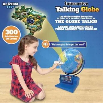 Dr. STEM Toys Interactive Talking Globe with Smart Pen, Game Panel, 300+ Geographic Quiz Questions, Touch & Learn, Music, and More - Educational Toy for Kids Ages 6+