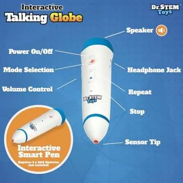 Dr. STEM Toys Interactive Talking Globe with Smart Pen, Game Panel, 300+ Geographic Quiz Questions, Touch & Learn, Music, and More - Educational Toy for Kids Ages 6+