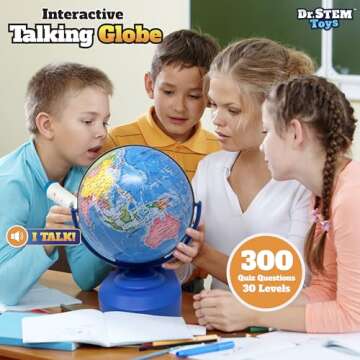 Dr. STEM Toys Interactive Talking Globe with Smart Pen, Game Panel, 300+ Geographic Quiz Questions, Touch & Learn, Music, and More - Educational Toy for Kids Ages 6+