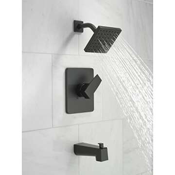 Delta Faucet Modern 14 Series Matte Black Shower Faucet, Tub and Shower Trim Kit with Single-Spray T...
