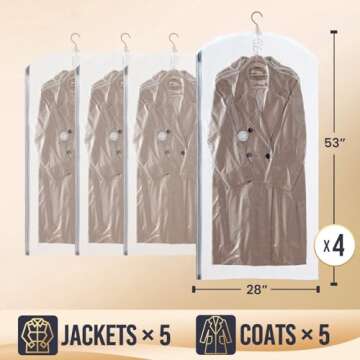 TAILI Hanging Vacuum Sealer Storage Space Saver Bags for Clothes, Suits, Coats or Jackets, 4 Pack Jumbo 53x27.6 Inches, Clear