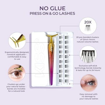 KISS imPRESS Falsies False Eyelashes, Lash Clusters, 'Natural', 12 mm, Includes 20 Clusters, 1 applicator, Contact Lens Friendly, Easy to Apply, Reusable Strip Lashes