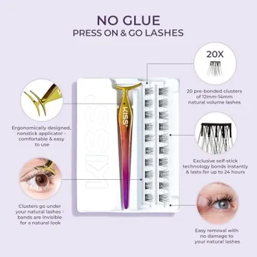 KISS imPRESS Falsies False Eyelashes, Lash Clusters, 'Natural', 12 mm, Includes 20 Clusters, 1 applicator, Contact Lens Friendly, Easy to Apply, Reusable Strip Lashes