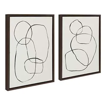 Kate and Laurel Sylvie Modern Circles and Going in Circles Framed Canvas Wall Art Set by Teju Reval of SnazzyHues, 2 Piece Set 18x24 Natural, Beautiful Abstract Minimalist Wall Art