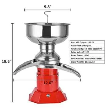 Milk Cream Centrifugal Separator Electric descremadora de leche 100L/H Capacity Cream Maker with 5L 304 Stainless Steel Bowl for Fresh Goat Cow Milk, 110V 100W