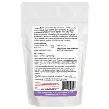Down to Earth OMRI Organic Solution Grade Potassium Sulfate - Ideal Plant Nutrient 0-0-50, 1 lb