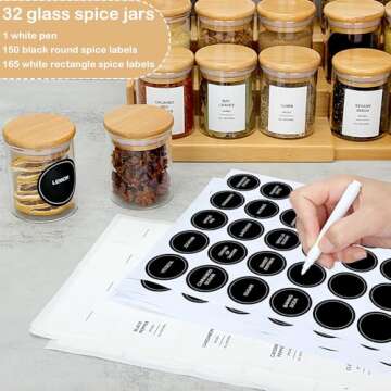 EgticHome 4OZ Glass Spice Jars with Bamboo Lids and 315 Labels - 32 Pcs Food Storage Containers for ...