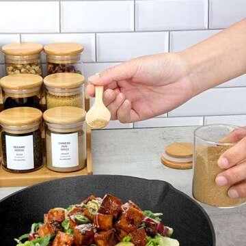 EgticHome 4OZ Spice Jars with Bamboo Lids and Labels