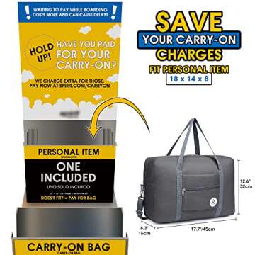 For Spirit Airlines Personal Item Bag 18x14x8 Foldable Travel Duffel Bag Tote Carry on Luggage Duffl...