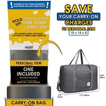 For Spirit Airlines Personal Item Bag 18x14x8 Foldable Travel Duffel Bag Tote Carry on Luggage Duffl...