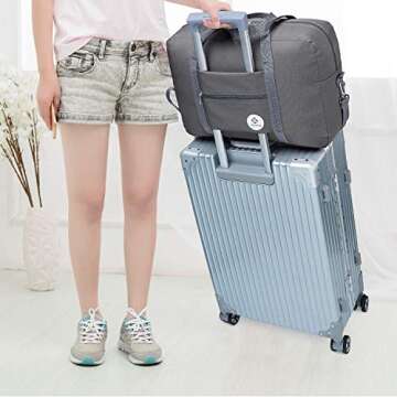 For Spirit Airlines Personal Item Bag 18x14x8 Foldable Travel Duffel Bag Tote Carry on Luggage Duffle Overnight for Women and Men (3112 Grey (with Shoulder Strap))