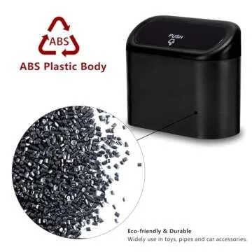 Ginsco 2 Pack Mini Car Trash Can with Lid, Small Car Trash Bin, Car Accessories for Interior, Leakproof ABS Car Garbage Bin for Car, Home, Office with Additional 2 Hooks and 90pcs Trash Bags Black