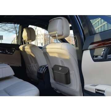 Ginsco 2 Pack Mini Car Trash Can with Lid, Small Car Trash Bin, Car Accessories for Interior, Leakproof ABS Car Garbage Bin for Car, Home, Office with Additional 2 Hooks and 90pcs Trash Bags Black