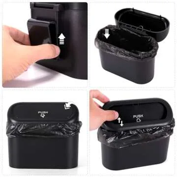 Ginsco 2 Pack Mini Car Trash Can with Lid, Small Car Trash Bin, Car Accessories for Interior, Leakproof ABS Car Garbage Bin for Car, Home, Office with Additional 2 Hooks and 90pcs Trash Bags Black