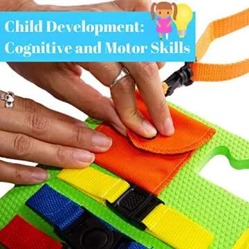 Houseables Toddler Busy Board, Toddlers Board, 8”x11”, Foam, Fabric, Latches, Baby, Puzzles, Sensory, Tie Shoes Practice, Button Zipper Snap Activity for Kids, Toy, Beach Toys, Brain Stimulation