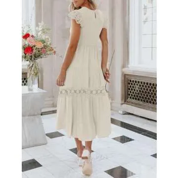 ZESICA Casual Flutter Sleeve Smocked Midi Dress