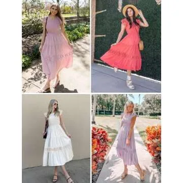 ZESICA Casual Flutter Sleeve Smocked Midi Dress