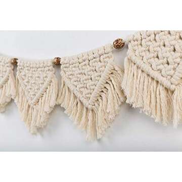 Macrame Wall Hanging Fringe Garland Banner - Boho Chic Bohemian Wall Decor - Apartment Dorm Living Room Bedroom Decorative Wall Art, 9" W x45 L, 7 "Flags
