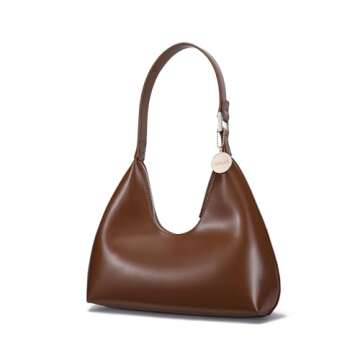 JOLLQUE Shoulder Bag for Women, Small Leather Handbag Purse,Unique Trendy Zipper Hobo Bag(Brown)