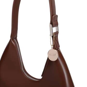 JOLLQUE Shoulder Bag for Women, Small Leather Handbag Purse,Unique Trendy Zipper Hobo Bag(Brown)