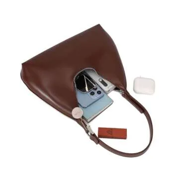 JOLLQUE Shoulder Bag for Women, Small Leather Handbag Purse,Unique Trendy Zipper Hobo Bag(Brown)