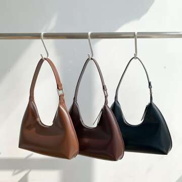 JOLLQUE Shoulder Bag for Women, Small Leather Handbag Purse,Unique Trendy Zipper Hobo Bag(Brown)