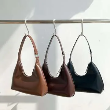 JOLLQUE Shoulder Bag for Women, Small Leather Handbag Purse,Unique Trendy Zipper Hobo Bag(Brown)