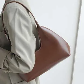 JOLLQUE Shoulder Bag for Women, Small Leather Handbag Purse,Unique Trendy Zipper Hobo Bag(Brown)